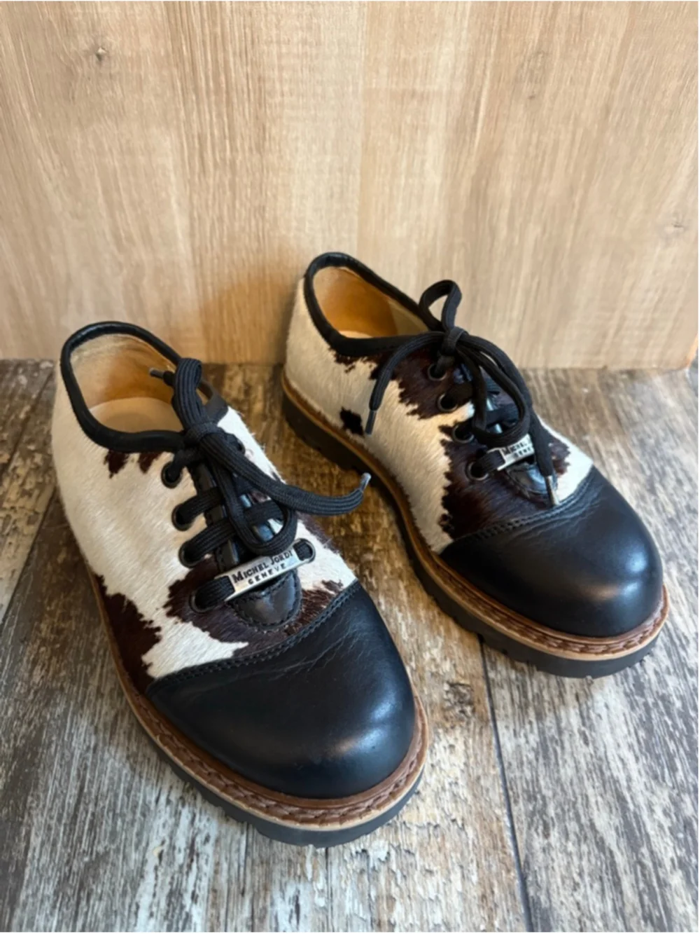 Vintage Michel Jordi Genuine Cowhide Hair-On Hide Oxford Shoes – Size 35